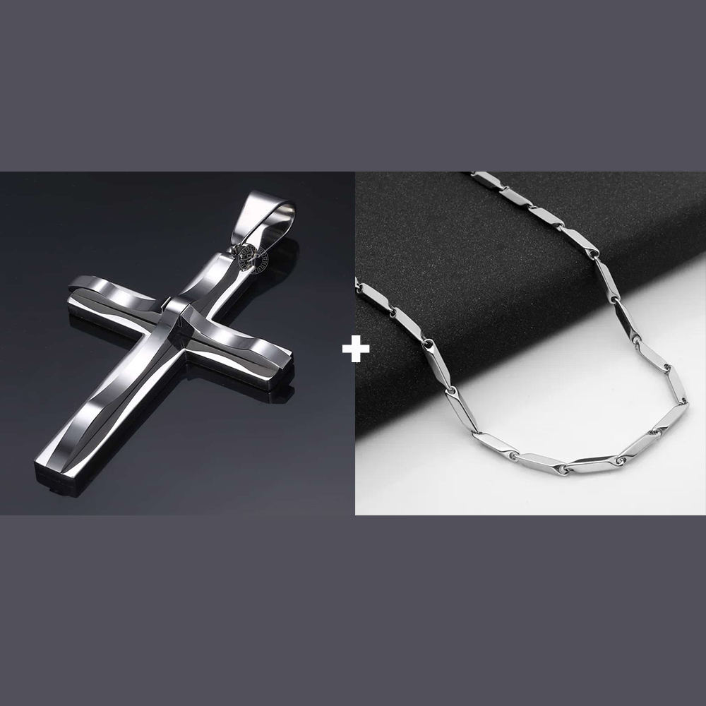 Men'S Accessories Jewelry Brands - Silvery Curved Cross Stainless Steel Pendant