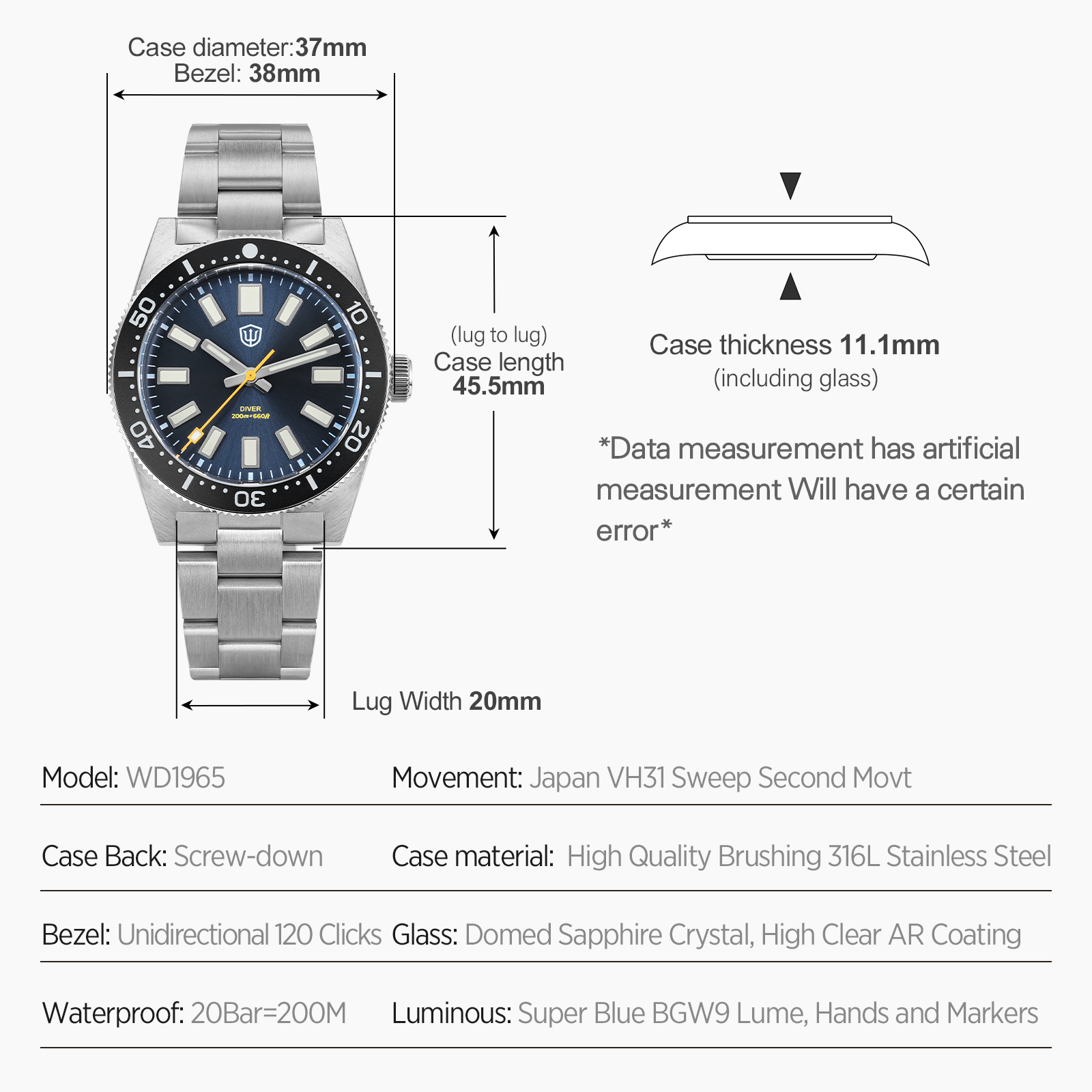Watchdives 37Mm WD1965 V2 Man  - огляд і ціна Men'S Accessories Jewelry Bracelet